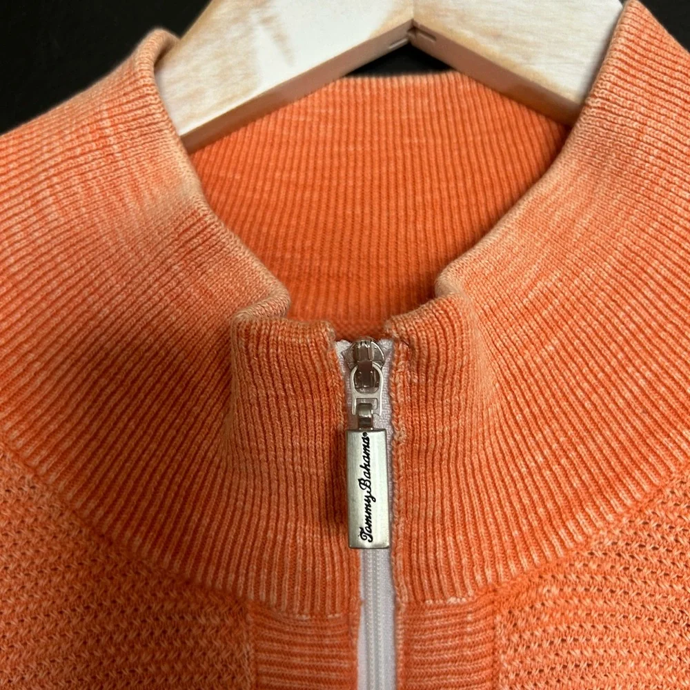 Tommy Bahama Men’s XXL Orange Quarter Zip Pullover Sweater 100% Cotton Tropical - Picture 4 of 5